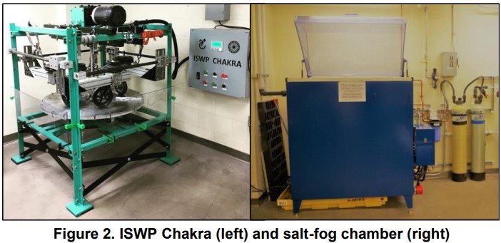 Figure 2. ISWP Chakra (left) and salt-fog chamber (right)