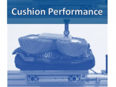 Cushion testing setup with words "Cushion Performance"