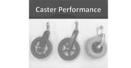 Three wheels with words "Caster Performance"